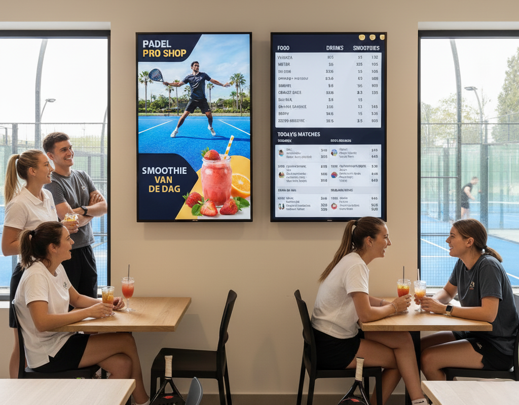 Digital Signage - Automatische informatieschermen in de entree of kantine, eenvoudig te ontwerpen in Canva.